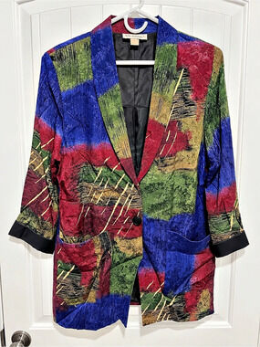 Vintage Kensington Square Abstract Print Blazer Jacket Made USA 80s 90s
